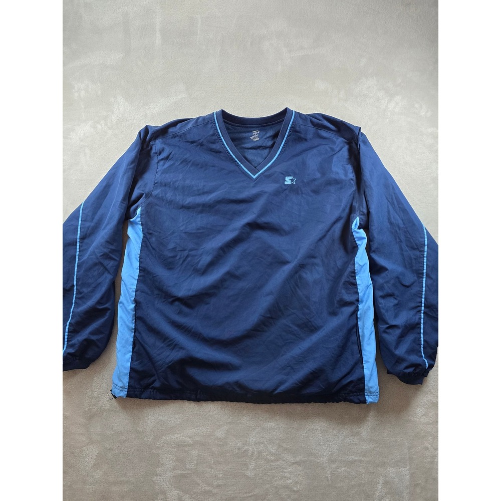Starter Windbreaker Pullover Mens Large Blue V-Neck Mesh Lined Pockets